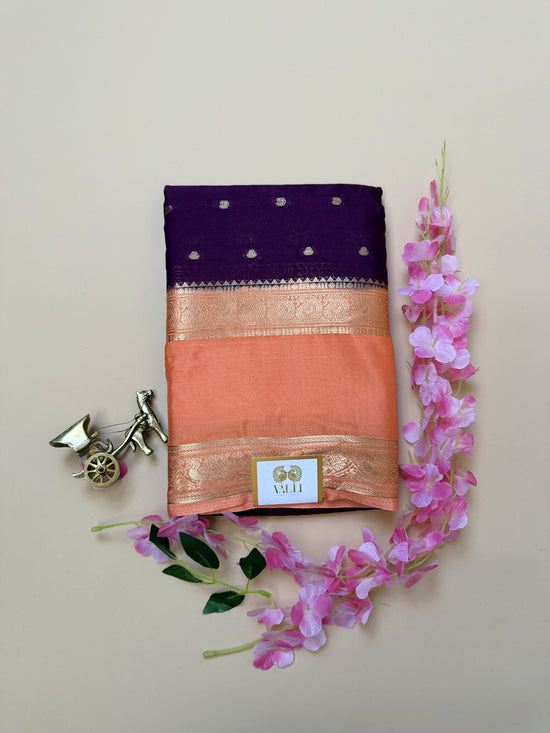 Maroon & Peach Orange Semi Crepe Silk Saree