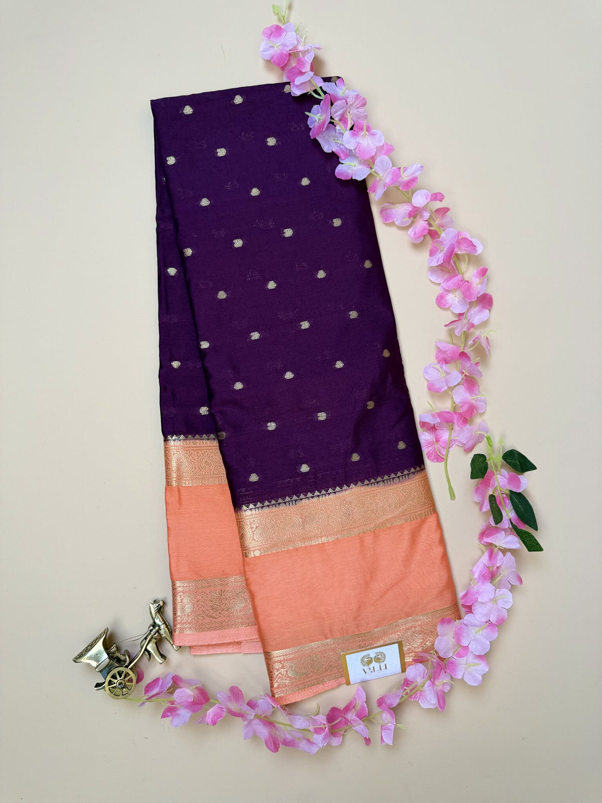Maroon & Peach Orange Semi Crepe Silk Saree