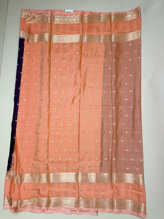 Maroon & Peach Orange Semi Crepe Silk Saree