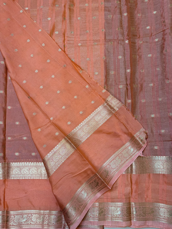 Maroon & Peach Orange Semi Crepe Silk Saree