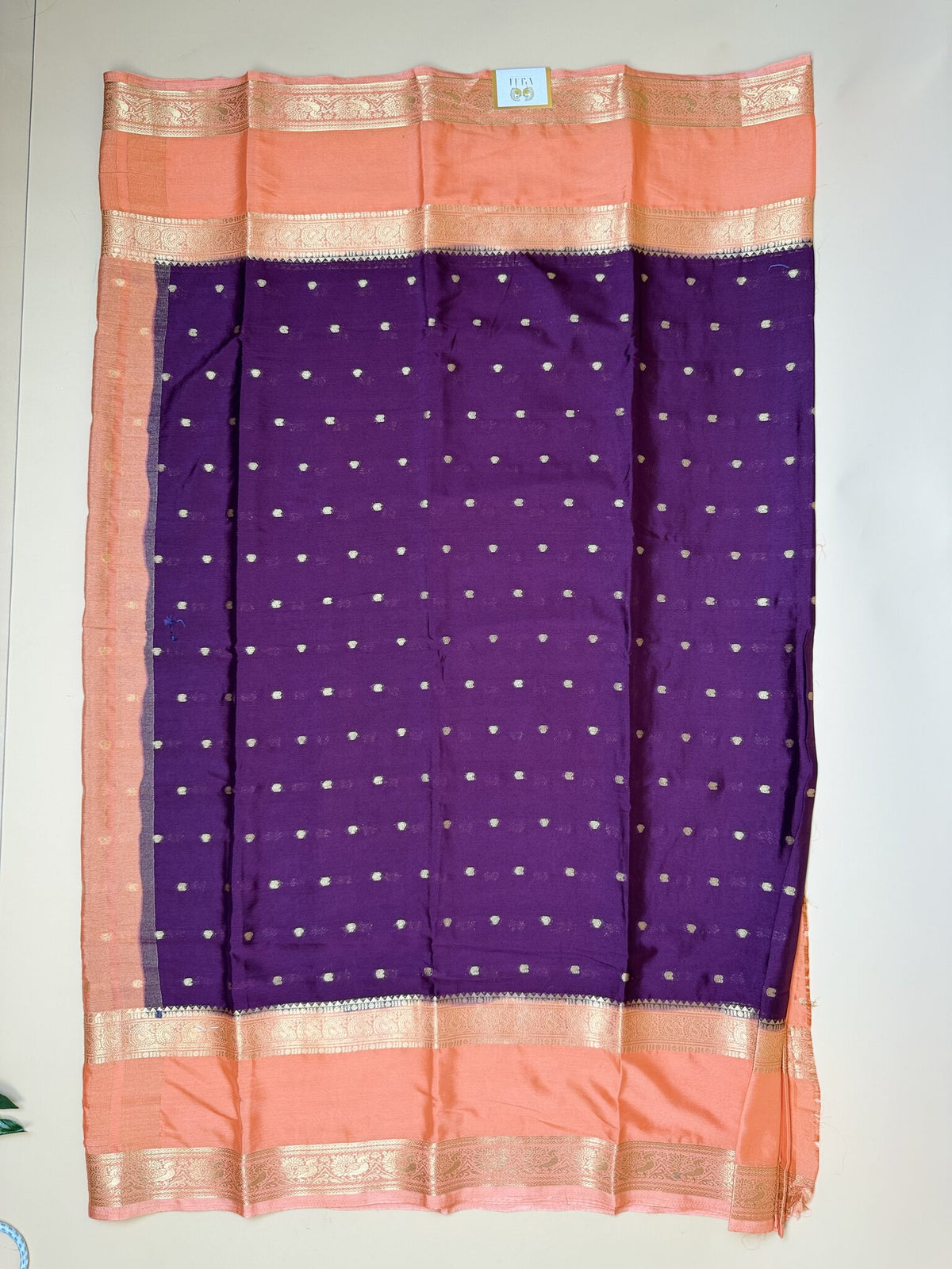 Maroon & Peach Orange Semi Crepe Silk Saree