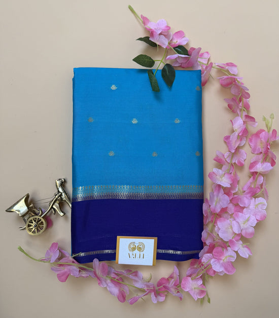 Turquoise & Royal Blue Butta Semi Crepe Saree