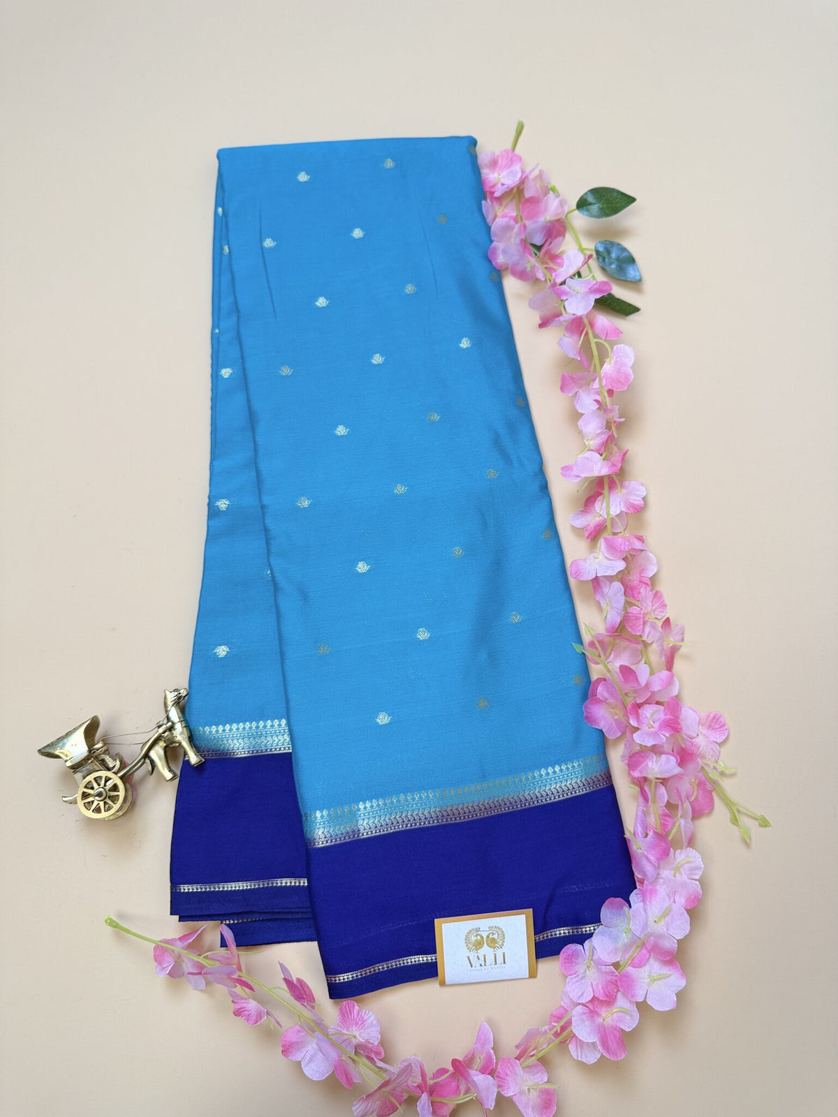 Turquoise & Royal Blue Butta Semi Crepe Saree