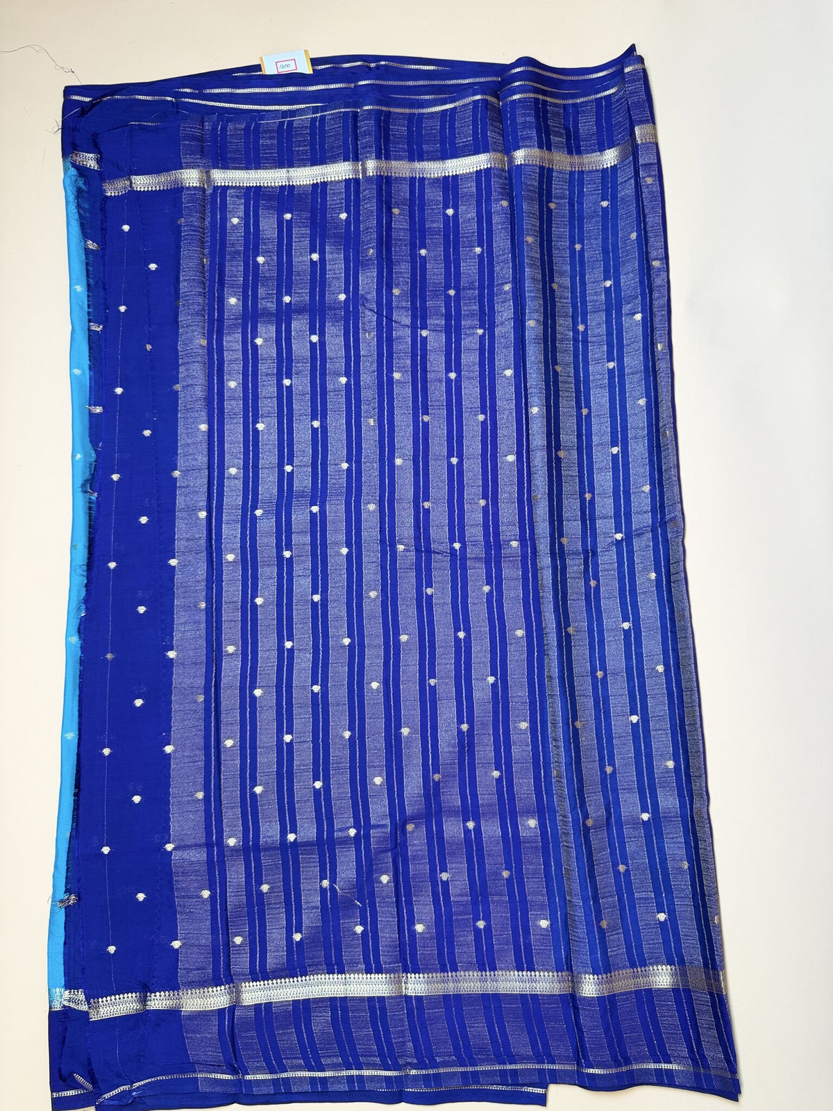 Turquoise & Royal Blue Butta Semi Crepe Saree