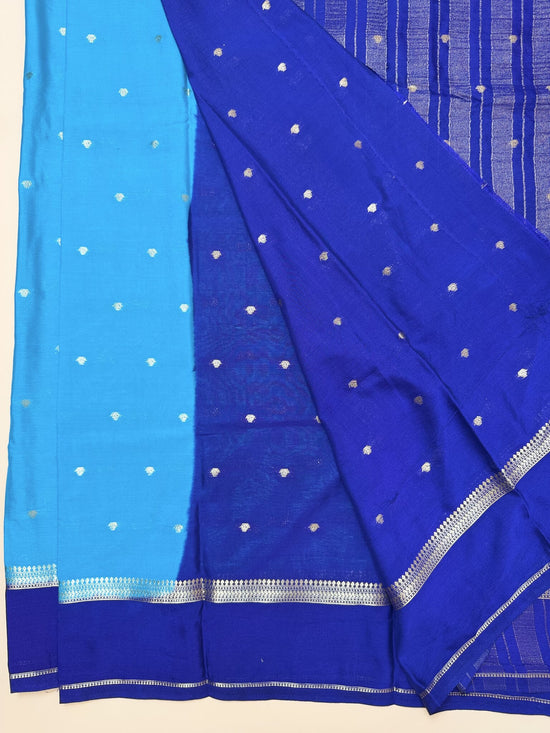 Turquoise & Royal Blue Butta Semi Crepe Saree