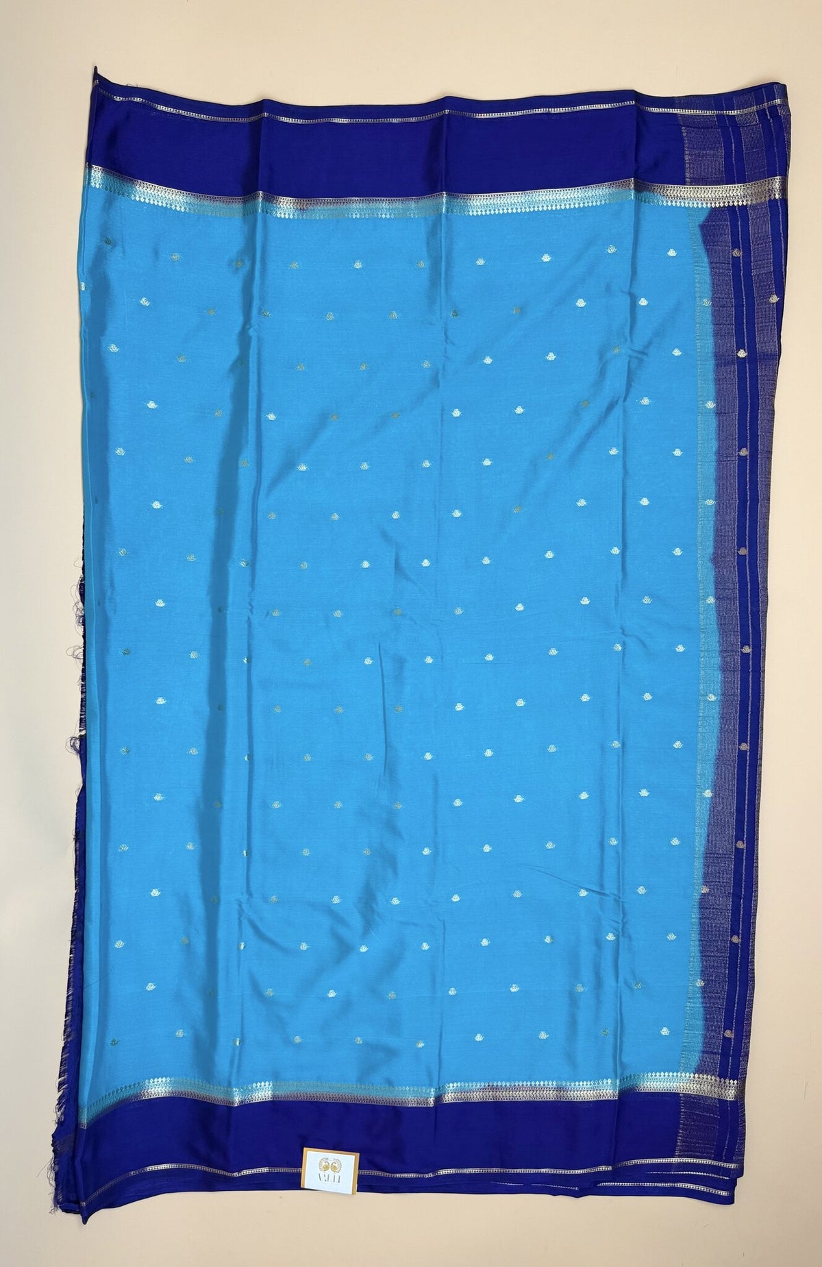 Turquoise & Royal Blue Butta Semi Crepe Saree