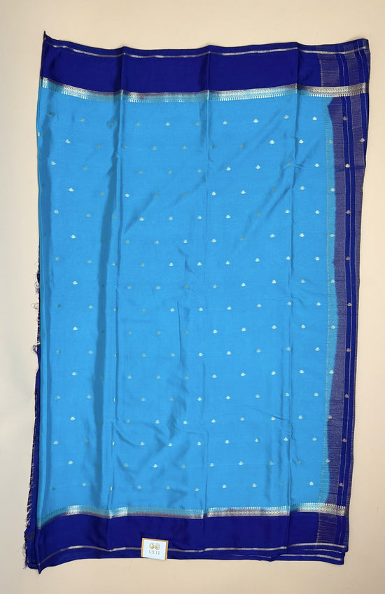 Turquoise & Royal Blue Butta Semi Crepe Saree