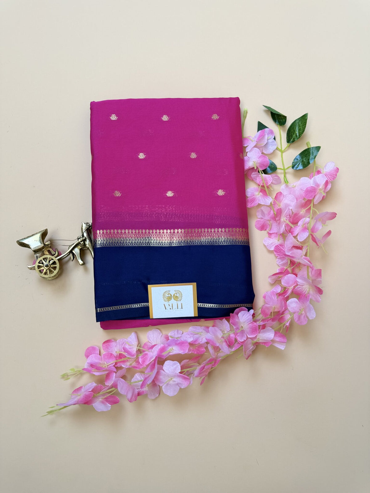 Pink & Dark Blue Butta Semi Crepe silk Saree