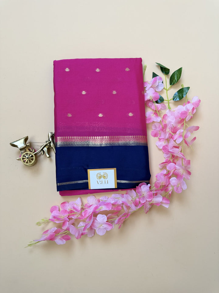 Pink & Dark Blue Butta Semi Crepe silk Saree