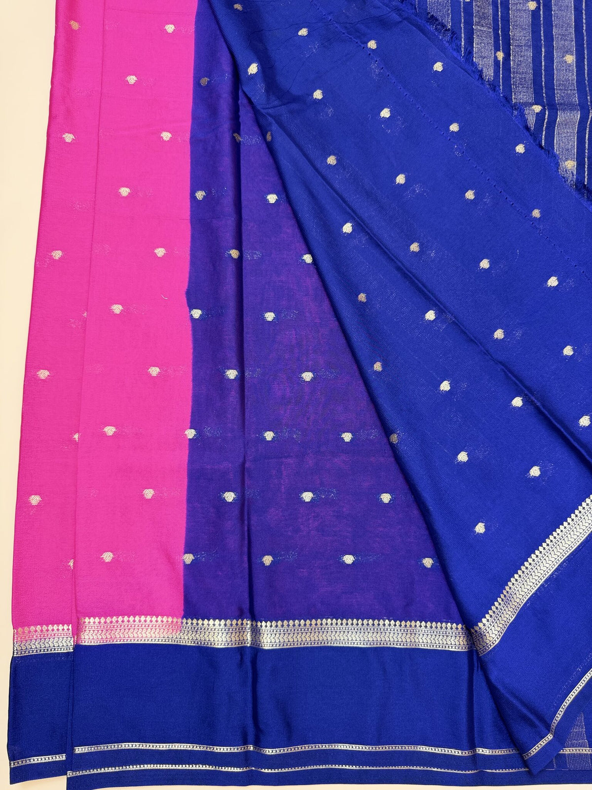 Pink & Dark Blue Butta Semi Crepe silk Saree