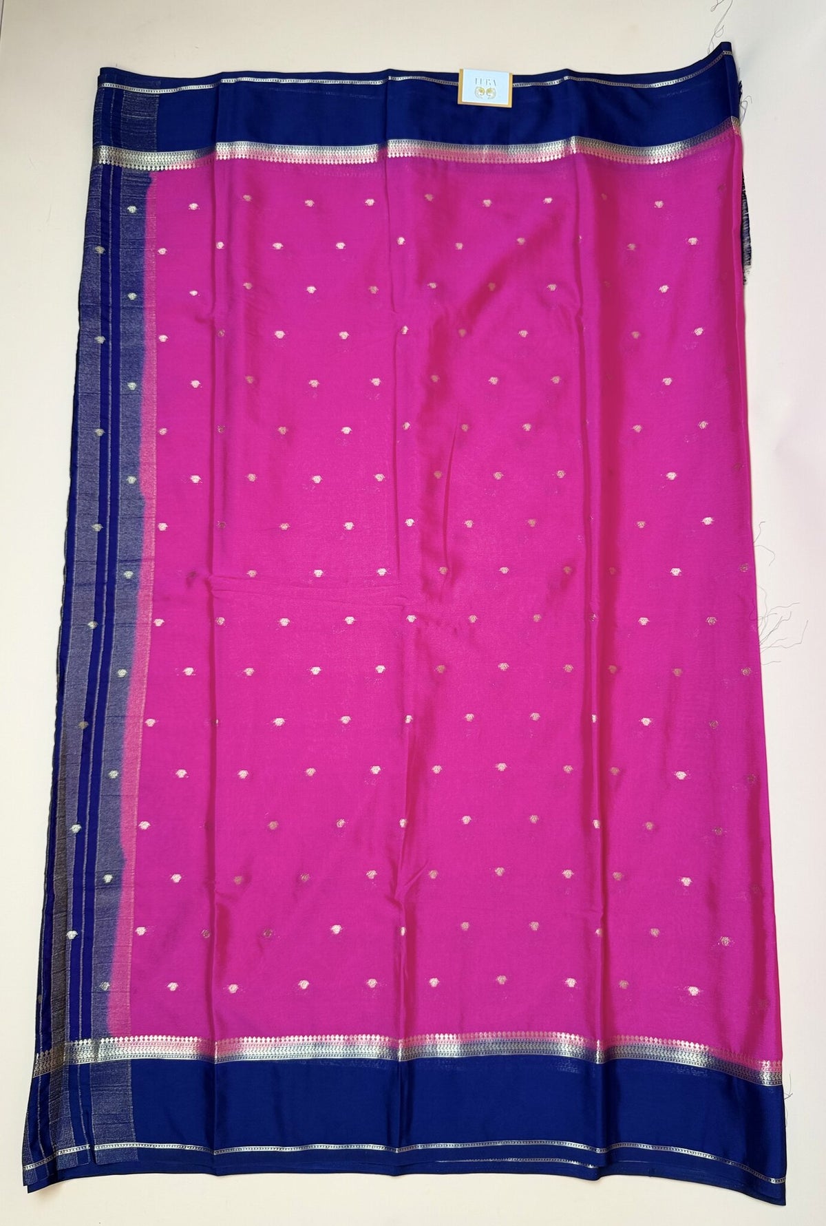 Pink & Dark Blue Butta Semi Crepe silk Saree