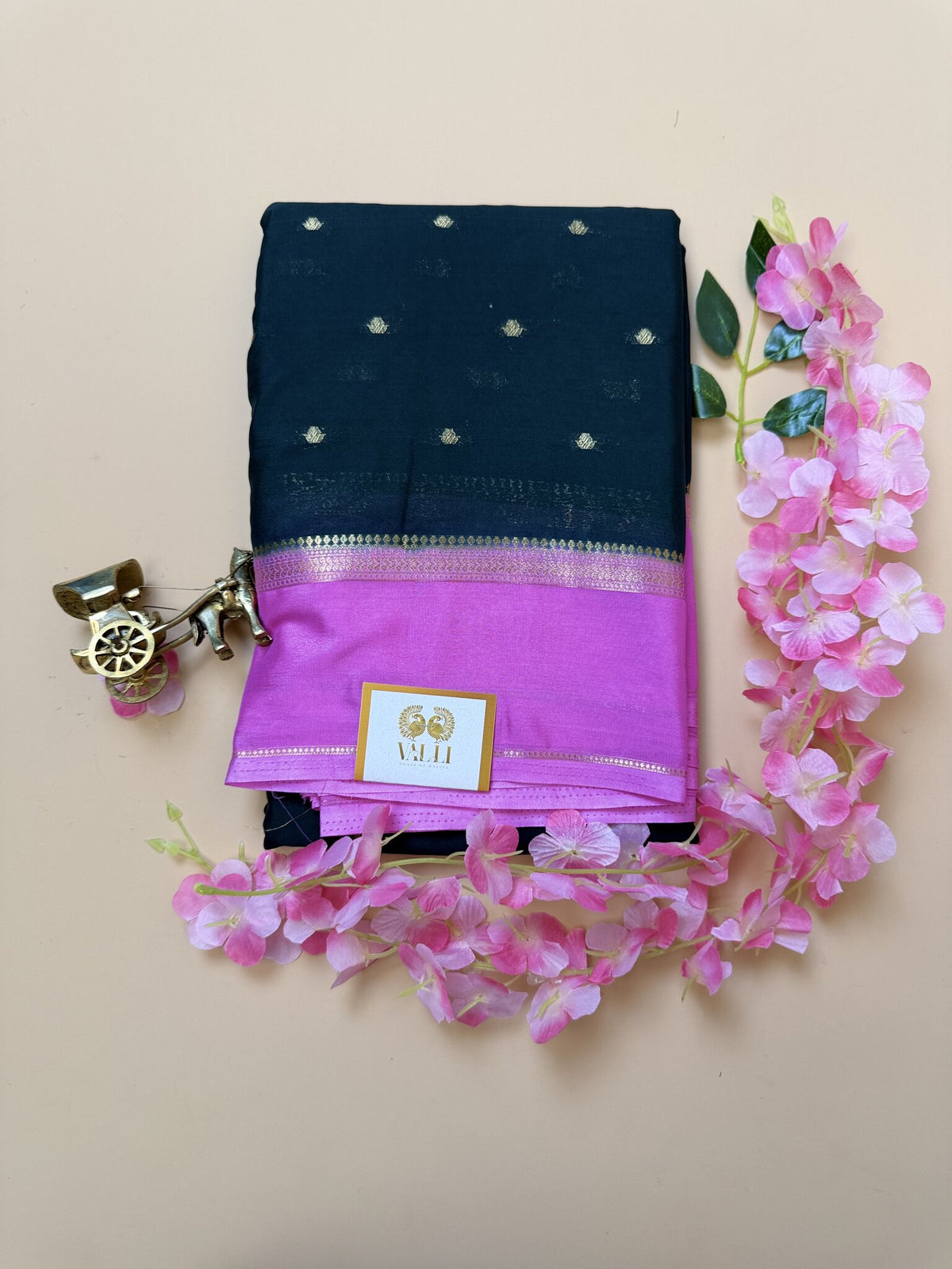 Bottle Green & Pink Butta Semi Crepe silk  Saree