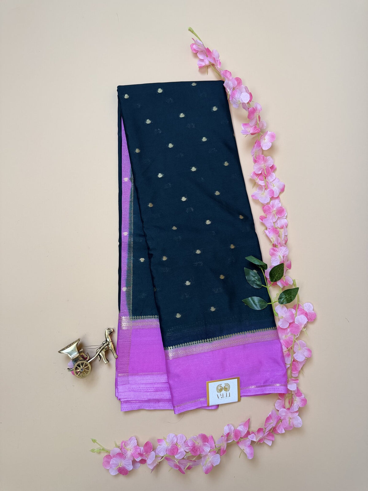 Bottle Green & Pink Butta Semi Crepe silk  Saree