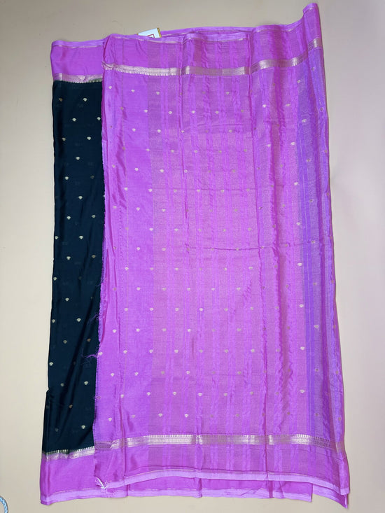 Bottle Green & Pink Butta Semi Crepe silk  Saree