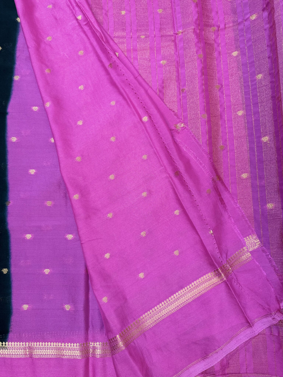 Bottle Green & Pink Butta Semi Crepe silk  Saree