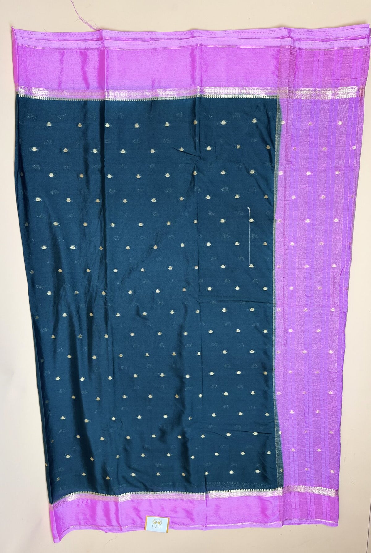 Bottle Green & Pink Butta Semi Crepe silk  Saree