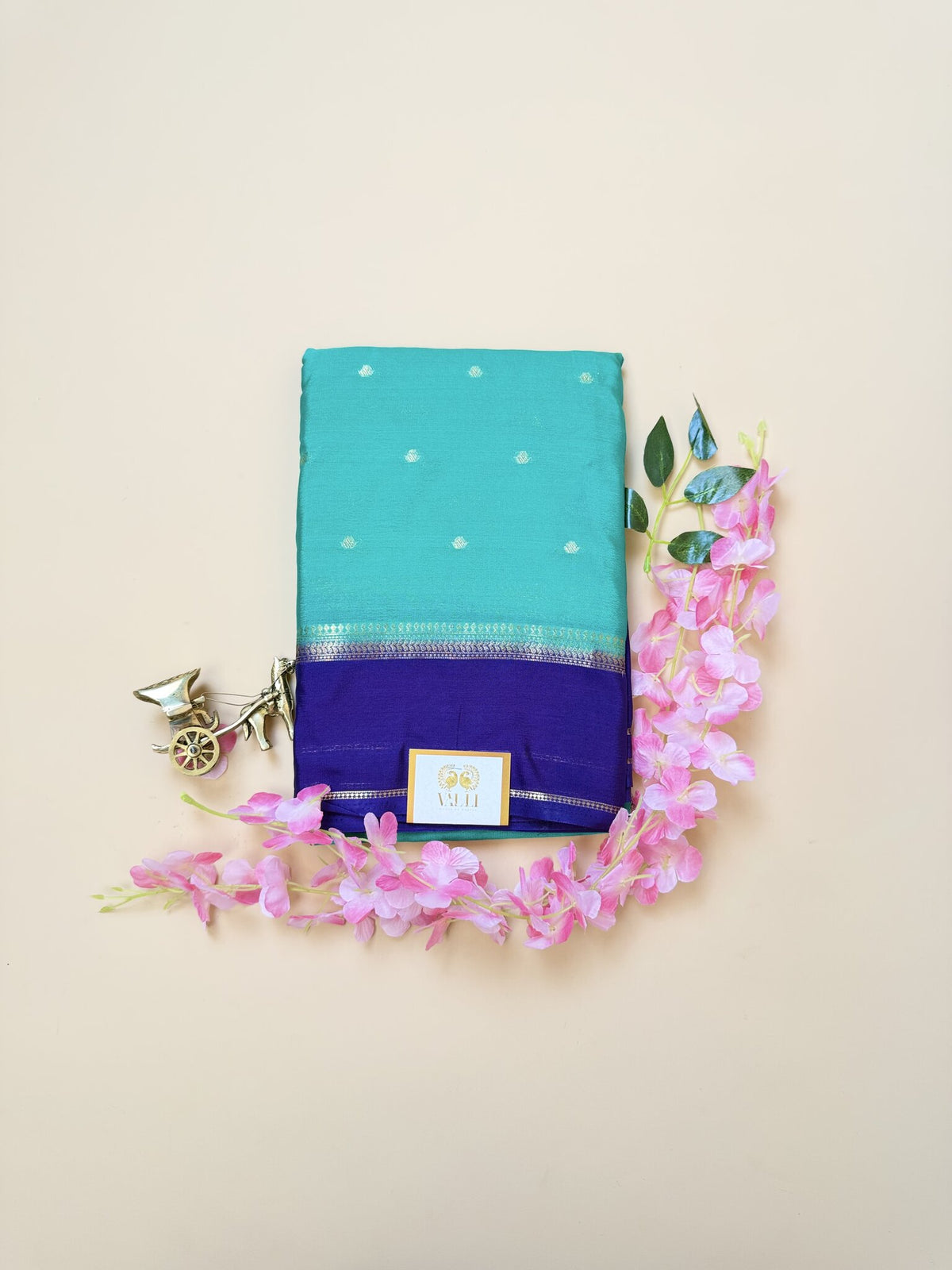 Peacock Green & Ink Blue Butta Semi Crepe silk  Saree
