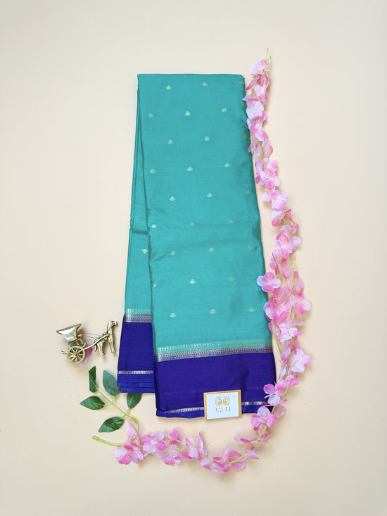 Peacock Green & Ink Blue Butta Semi Crepe silk  Saree