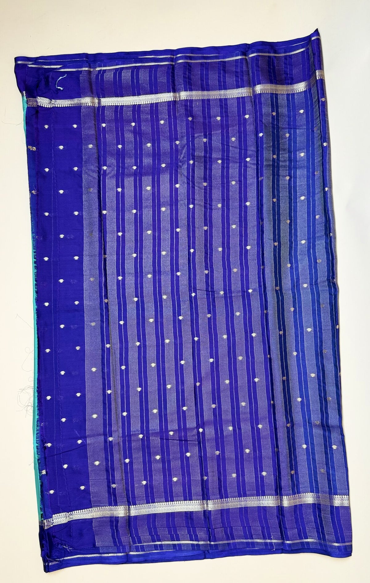 Peacock Green & Ink Blue Butta Semi Crepe silk  Saree