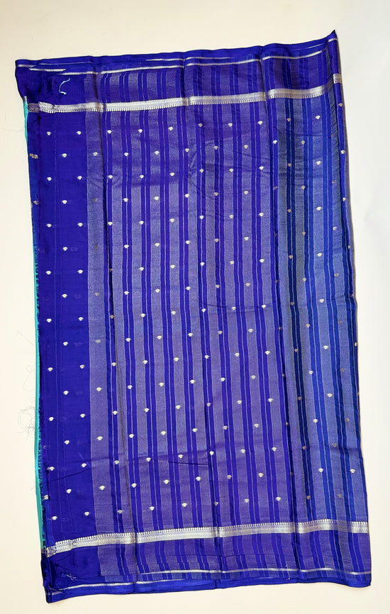 Peacock Green & Ink Blue Butta Semi Crepe silk  Saree
