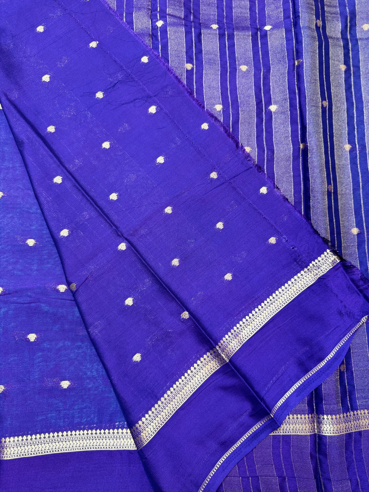 Peacock Green & Ink Blue Butta Semi Crepe silk  Saree