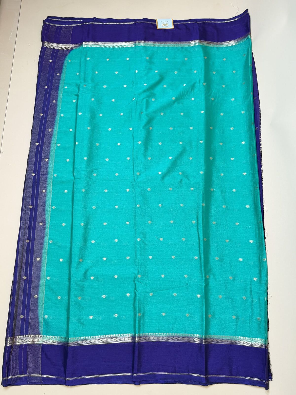 Peacock Green & Ink Blue Butta Semi Crepe silk  Saree