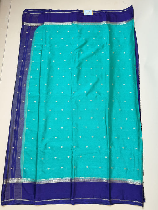 Peacock Green & Ink Blue Butta Semi Crepe silk  Saree