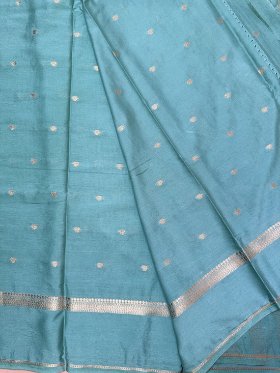 Sea Green Butta Semi Crepe Saree