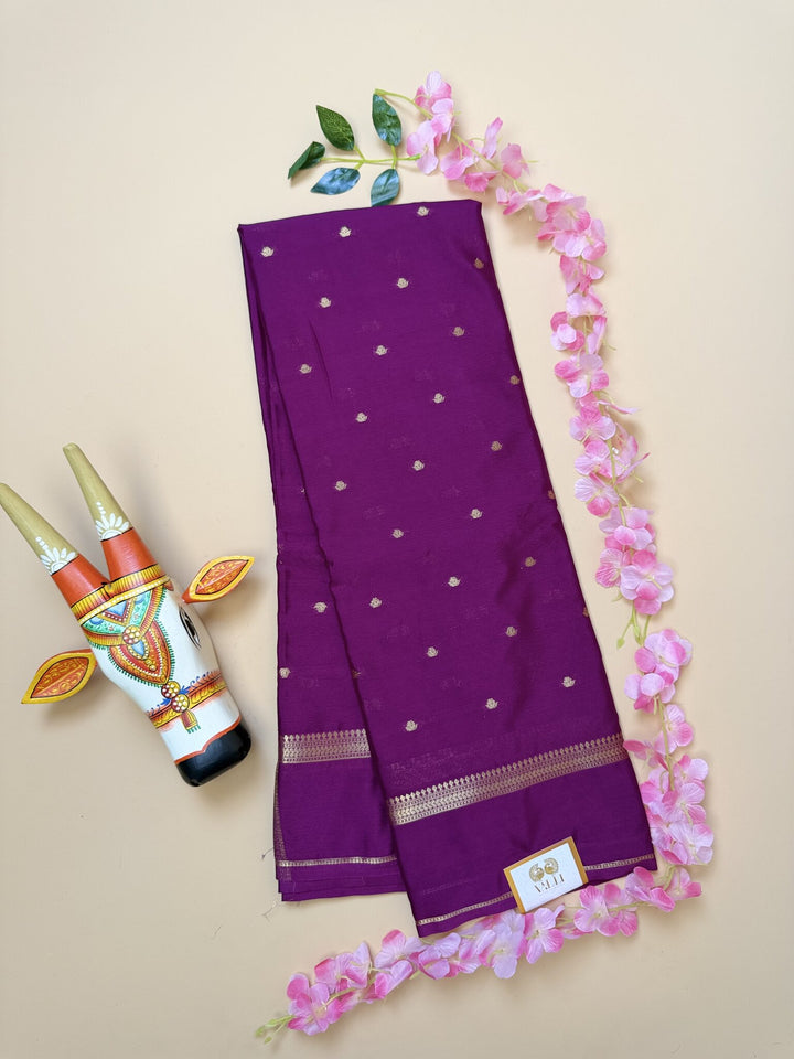 Purple Butta Semi Crepe Saree