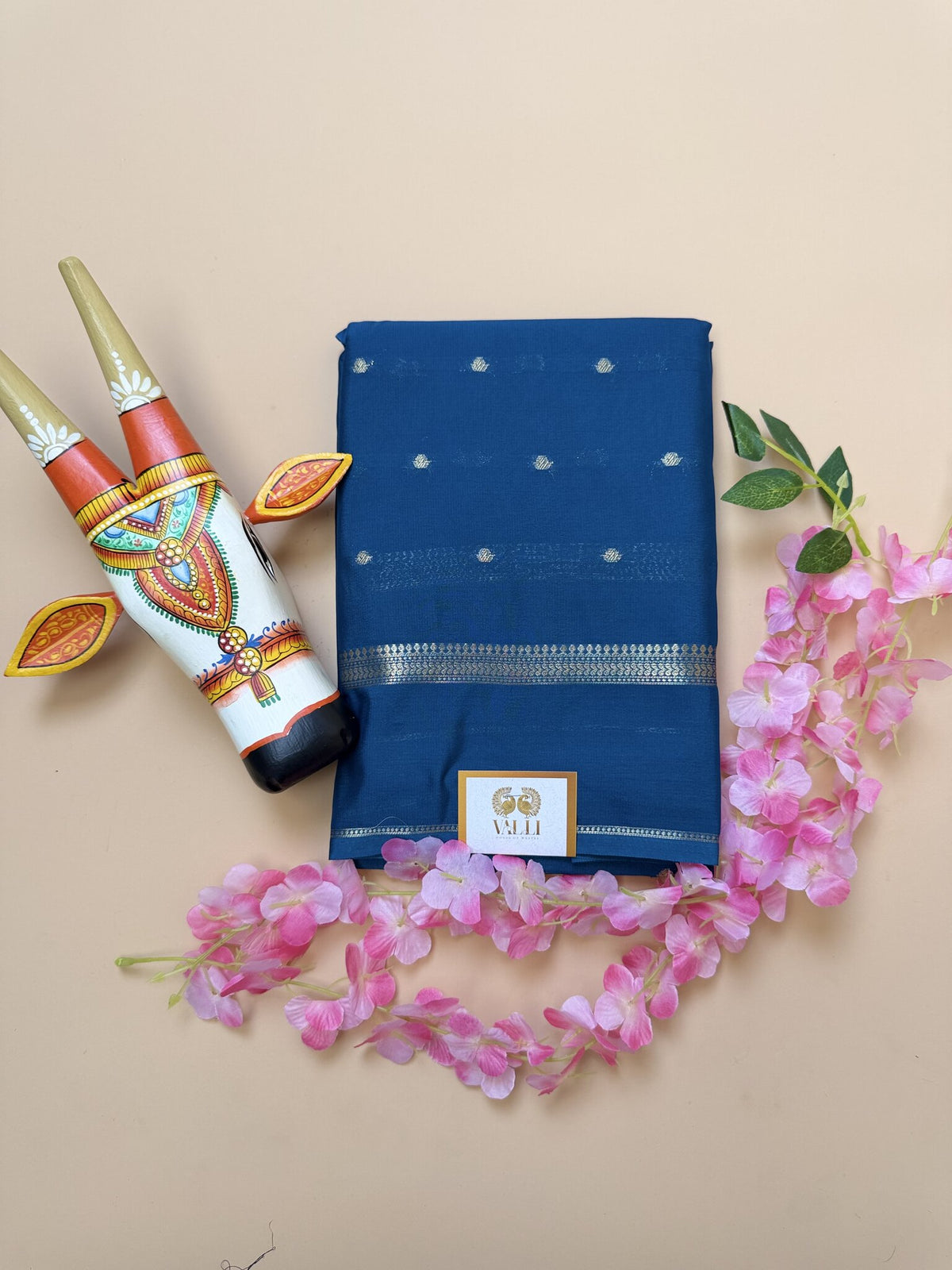 Teal Blue Butta Semi Crepe Saree
