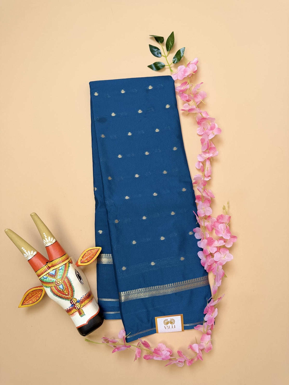 Teal Blue Butta Semi Crepe Saree