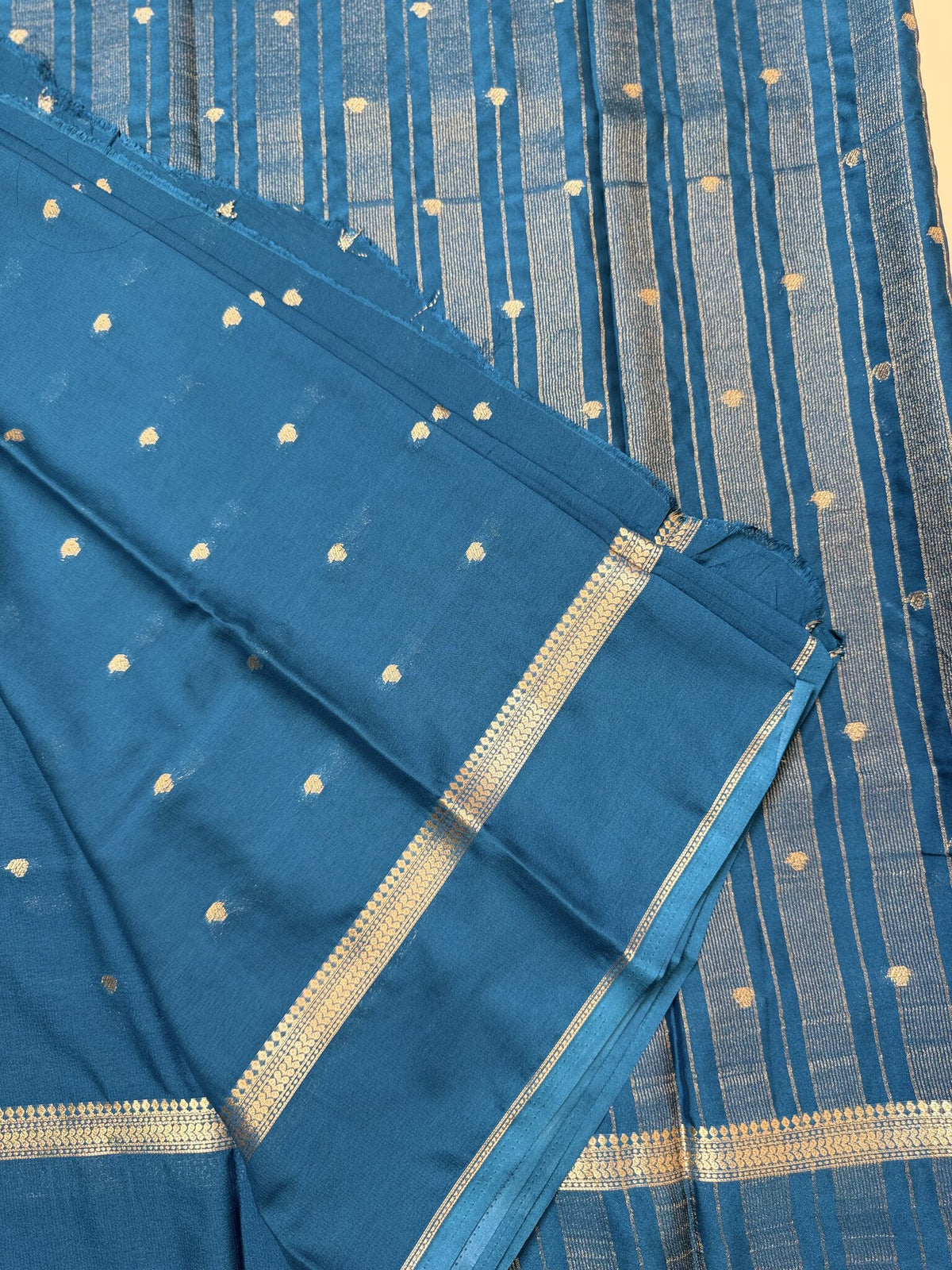 Teal Blue Butta Semi Crepe Saree
