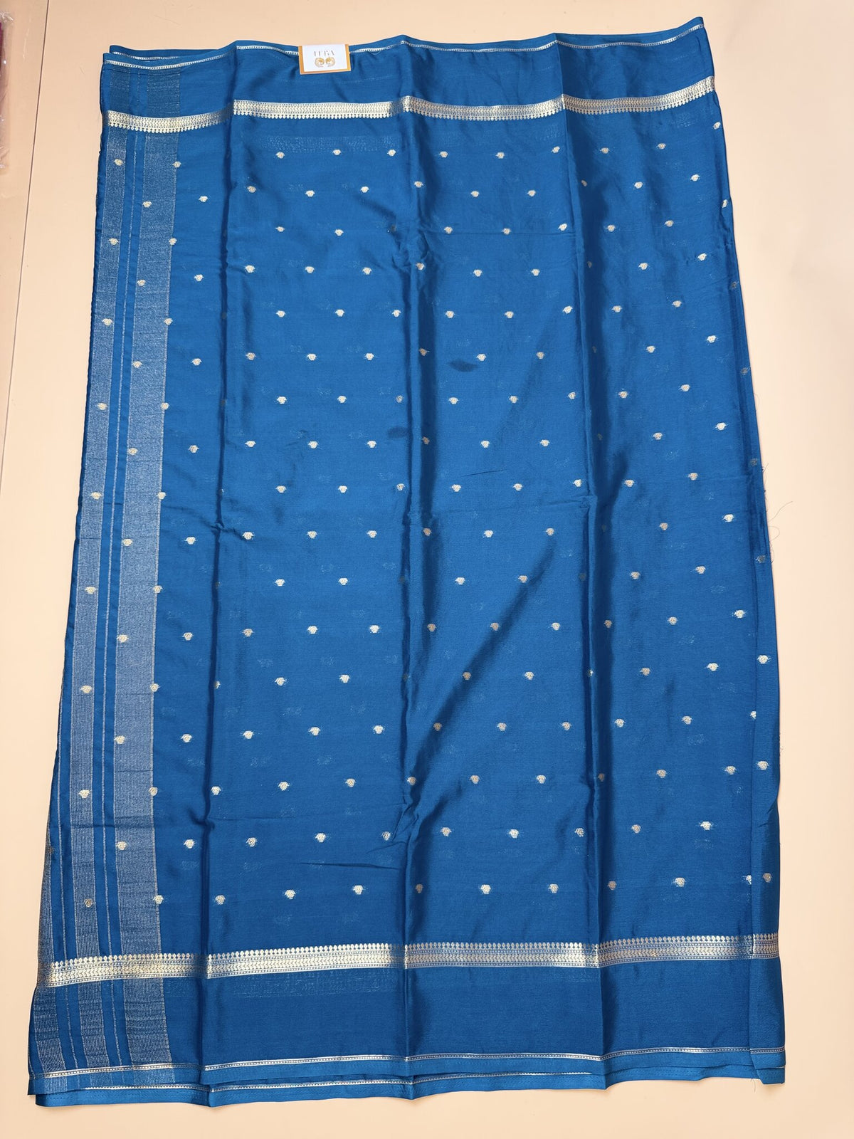Teal Blue Butta Semi Crepe Saree