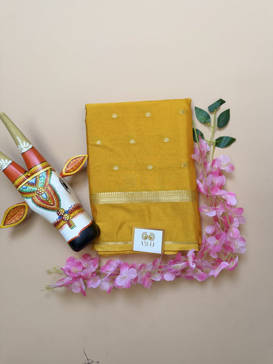 Yellow Butta Semi Crepe Saree – Self Border