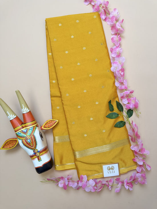 Yellow Butta Semi Crepe Saree – Self Border