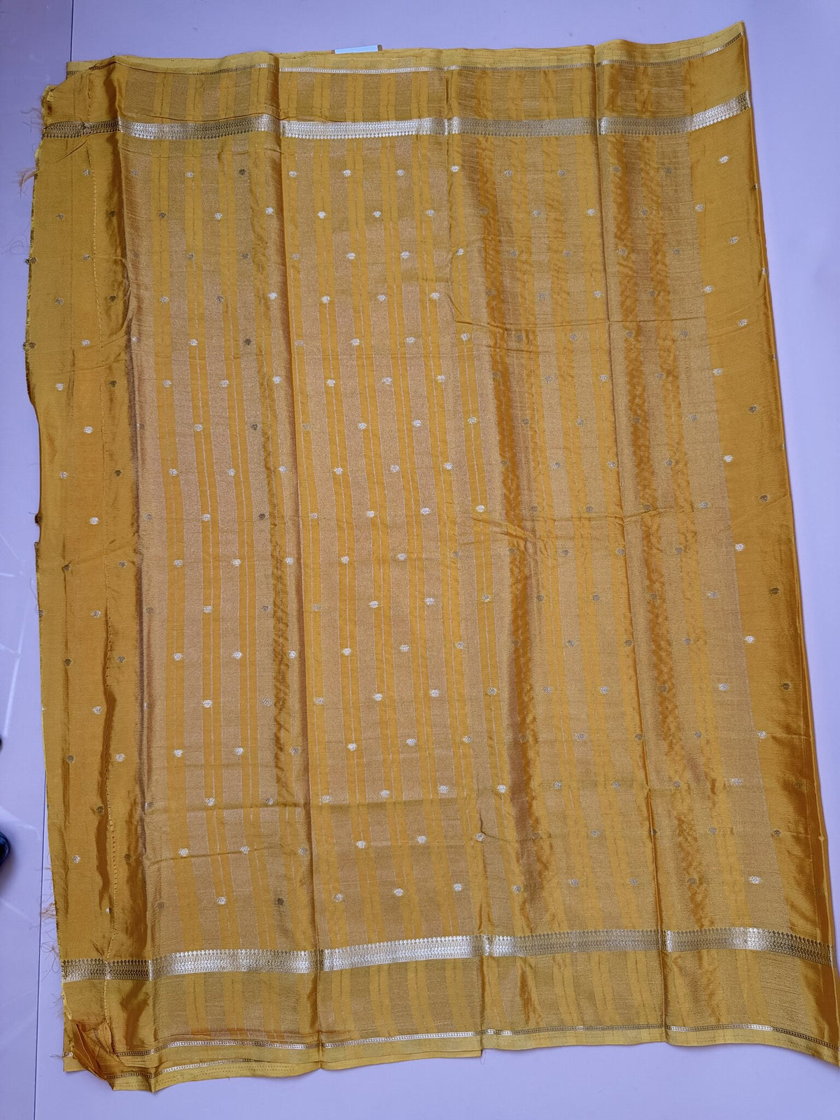 Yellow Butta Semi Crepe Saree – Self Border