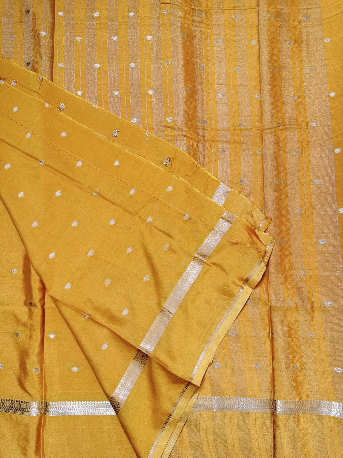 Yellow Butta Semi Crepe Saree – Self Border