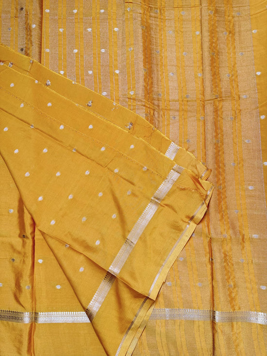 Yellow Butta Semi Crepe Saree – Self Border