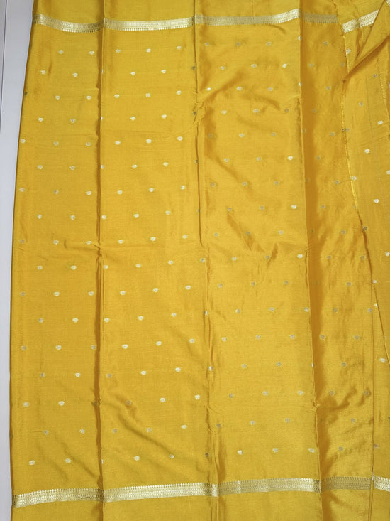 Yellow Butta Semi Crepe Saree – Self Border