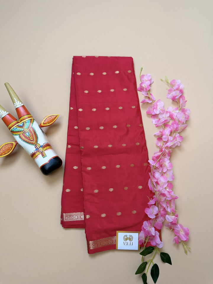 Red Butta Semi Crepe Saree – Half-Inch Border