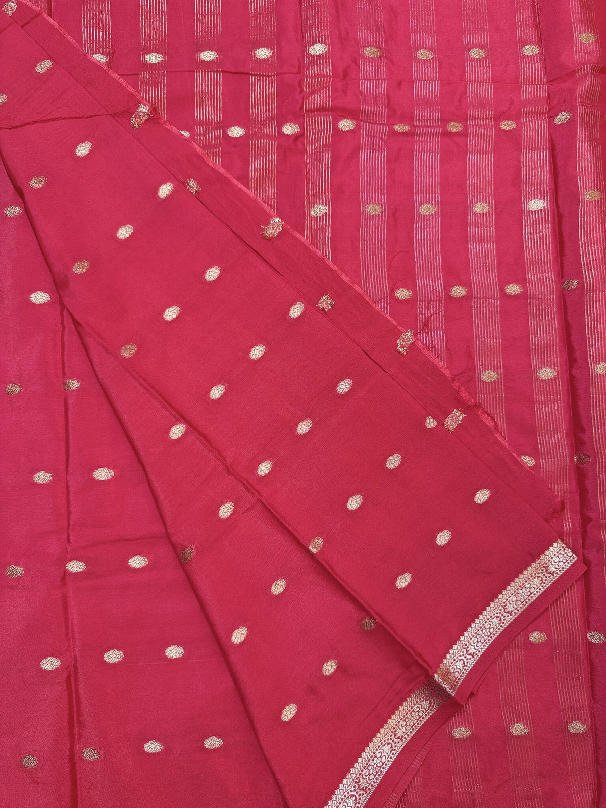 Red Butta Semi Crepe Saree – Half-Inch Border