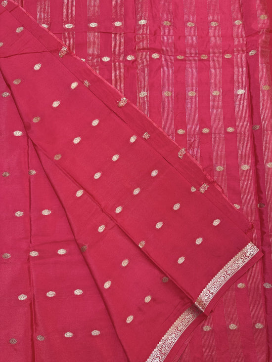 Red Butta Semi Crepe Saree – Half-Inch Border