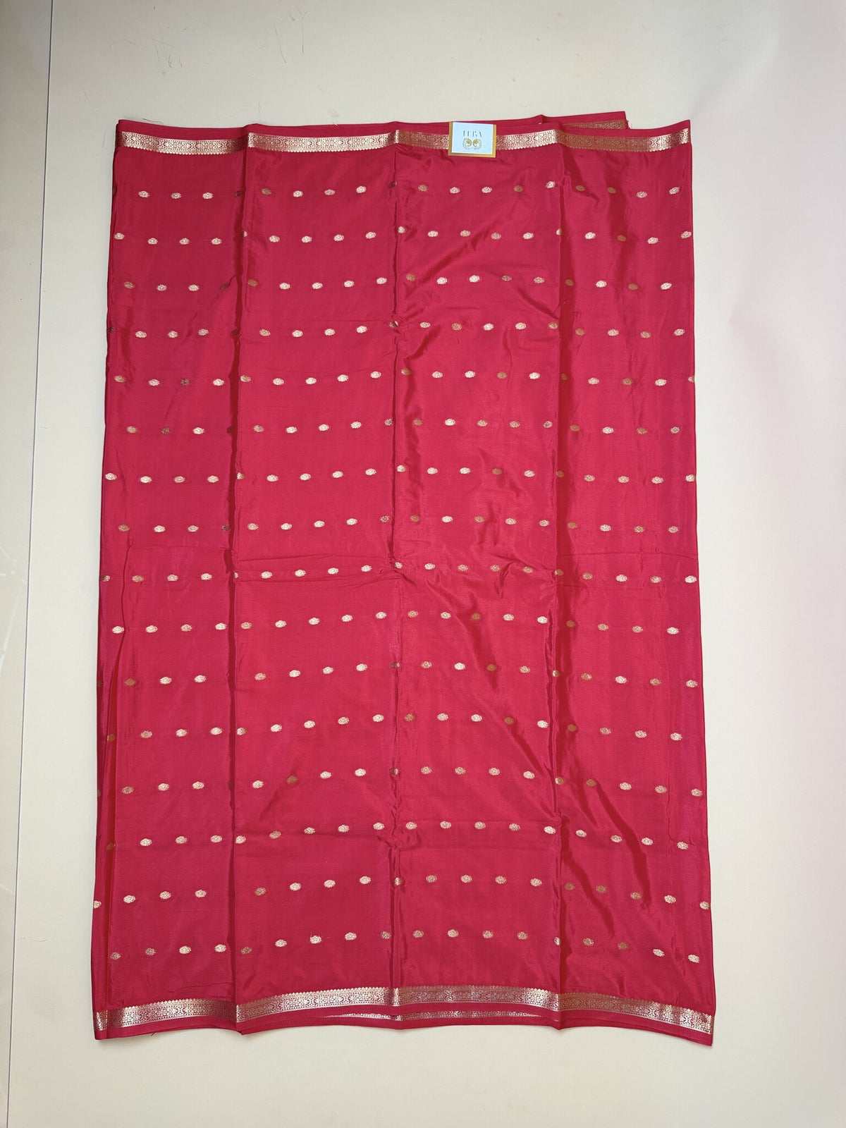 Red Butta Semi Crepe Saree – Half-Inch Border