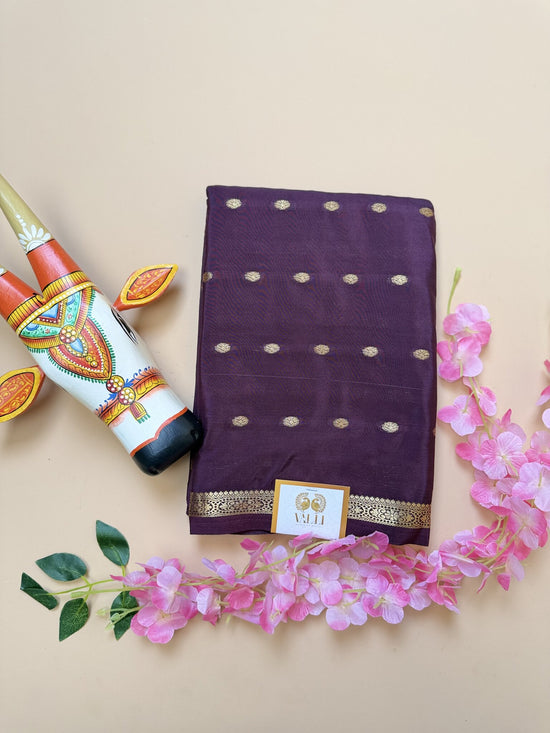 Wine Butta Semi Crepe Saree – Half-Inch Border