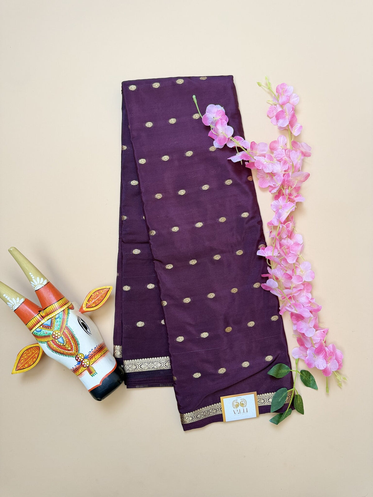 Wine Butta Semi Crepe Saree – Half-Inch Border