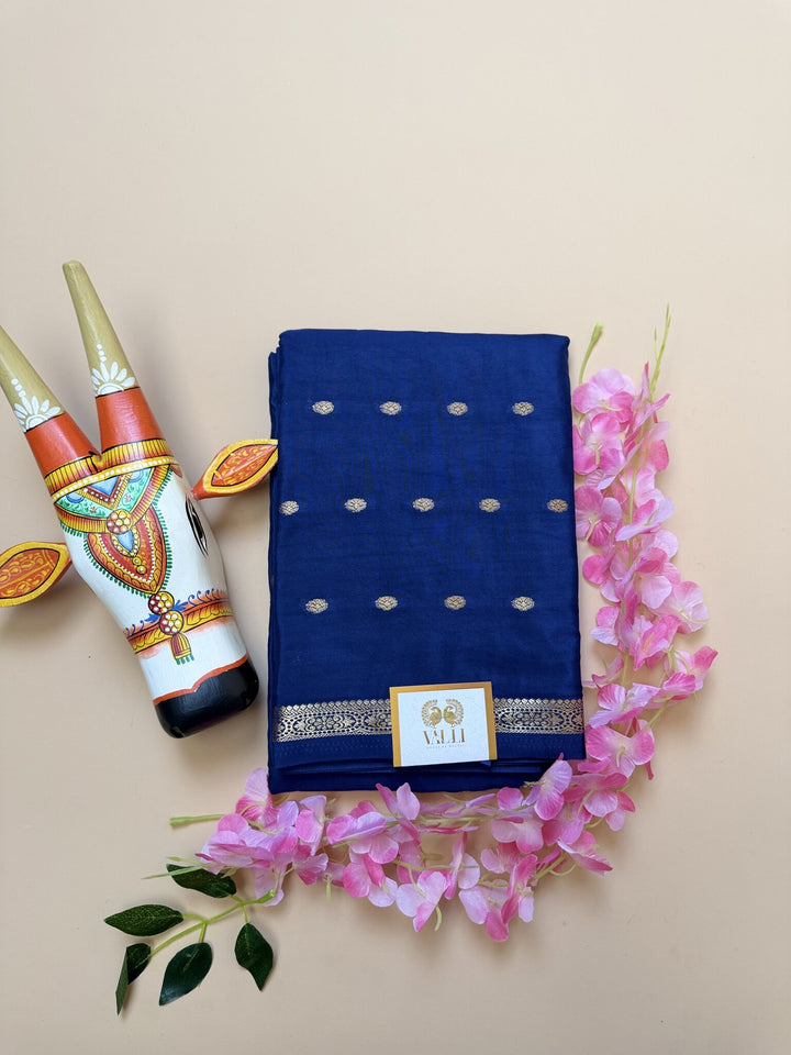 Blue Butta Semi Crepe Saree – Half-Inch Border