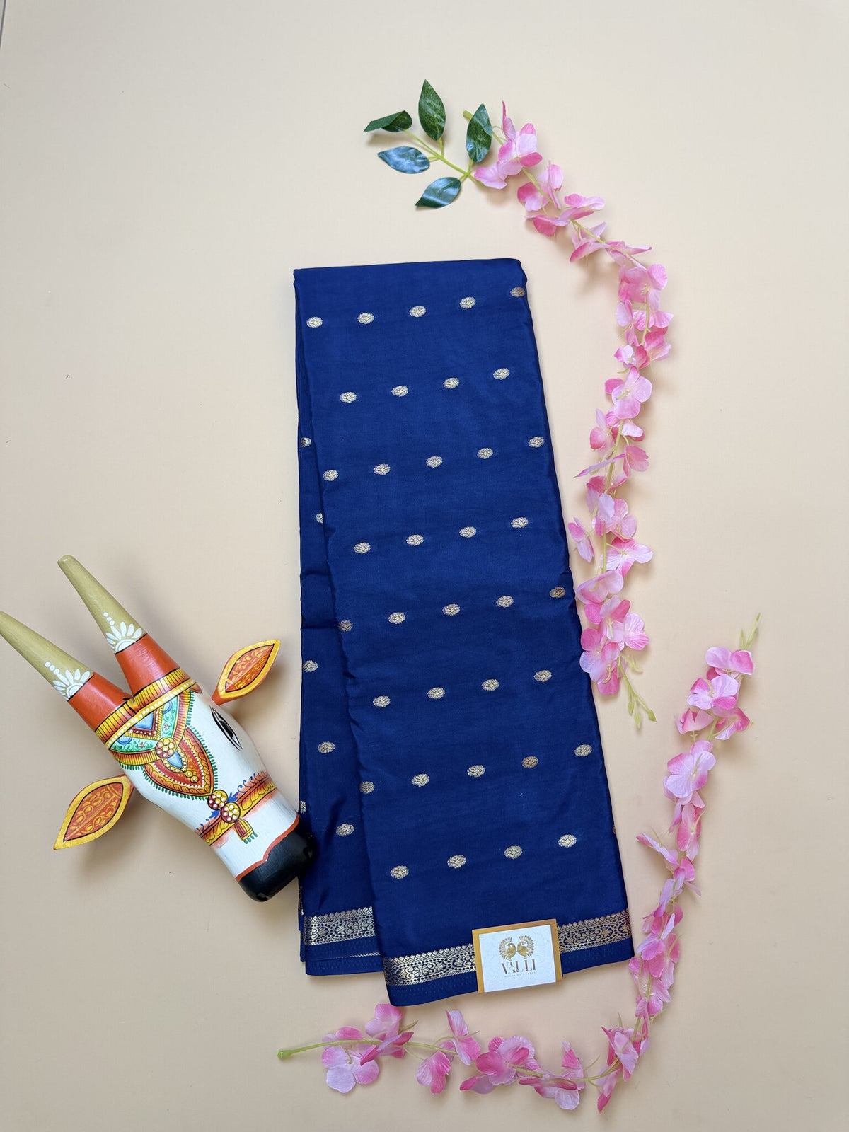 Blue Butta Semi Crepe Saree – Half-Inch Border