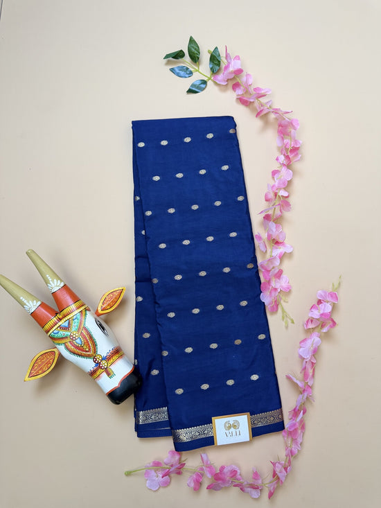 Blue Butta Semi Crepe Saree – Half-Inch Border