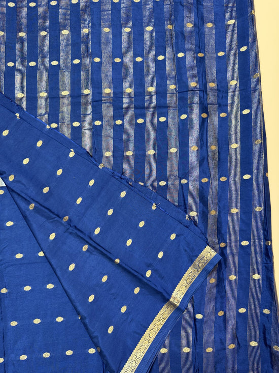 Blue Butta Semi Crepe Saree – Half-Inch Border