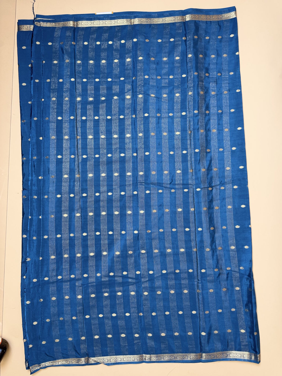 Teal Blue Butta Semi Crepe Saree – Half-Inch Border